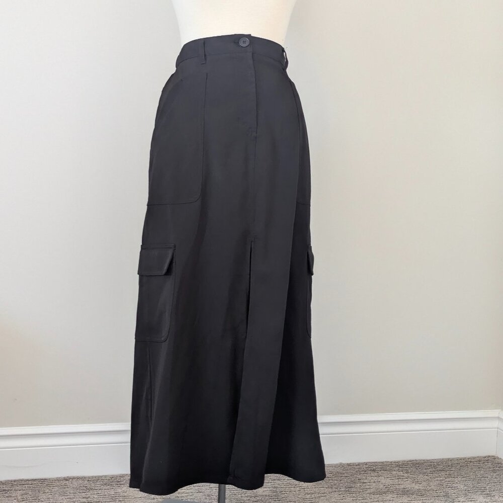 MAX STUDIO BLACK CARGO MAXI SKIRT UTILITY POCKETS SLIT Tactical Goth Casual